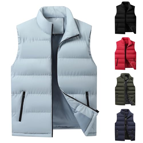Winter Coats For Men Uk Mens Winter Thickened Down Vest 2 Zip Pockets-Mens Padded Gilet Lightweight Puffer Body Warmer With Zipper Sleeveless Jacket Down Coat Outwear Bodywarmer Puffer Vests
