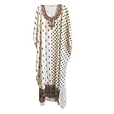 Womens Caftan Kimono Dresses Beige Printed Boho Maxi Kaftan House Dress
