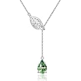 Jewlikee Leaf Necklaces for Women Y Lariat Moss Agate Necklace Sterling Silver Leaf Pendant Moss Agate Chain Drop Trendy Jewelry Gifts
