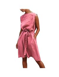 SUUKSESS - Vestido sin mangas para mujer, de lino, informal, con cinturón