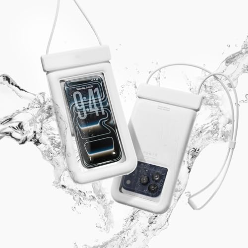 elago Waterproof Phone Pouch for iPhone 16/15/14/13/12/11 Series, Galaxy S25/S24/S23/S22/S21 Series - Underwater Screen Touchable Dry Bag, Dual Zipper Lock, Including Card Pocket [White]