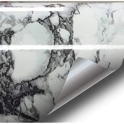 Black White Veined Marble Gloss Vinyl Architectural Wrap for Home Office Furniture Wallpaper Tile Sheet 24 inches x 6.5ft Roll (24 inches x 6.5ft 2-roll Pack)