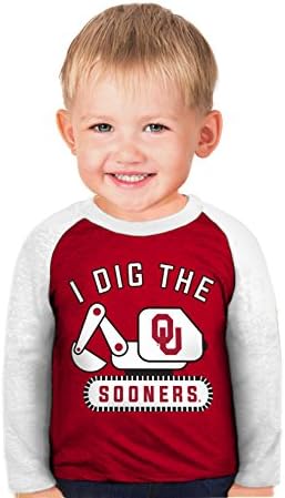 NCAA Oklahoma Sooners Boys Toddler Digger Raglan Sleeve Tee, 3T, Crimson