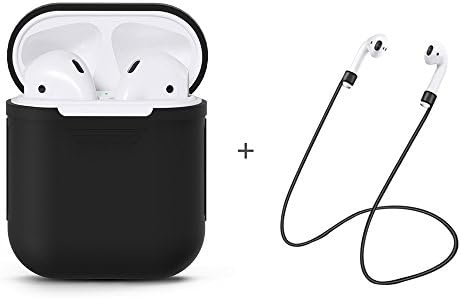 AirPods Strap Airpods Case Silicone Airpods Cover and Skin Waterproof Drop Resistance Scratch For iPhone 7 Apple Airpods Charging Case Black