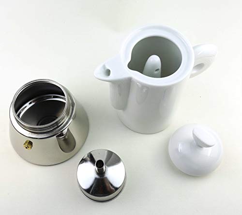 Moka Consorten Italienischer Espressokocher »Darling« aus Edelstahl, weißem Porzellan & Alu-Trichter (105 ml) / Made in… – Bild 5