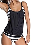 Angerella Sexy Stripe Lined Double Up Tankini Two Pieces Bathing Suit [Best Fit]