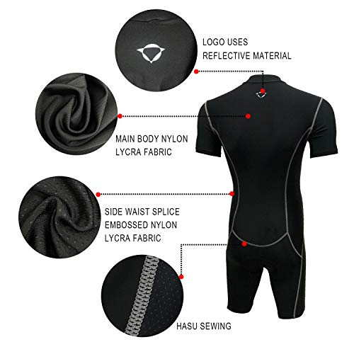 LEADER CYCLING Men's Triathlon Suit with Sleeves Compression Running Swimming Cycling Breathable Quick-Drying Tri Suit (Black, Medium) - Thumbnail 3