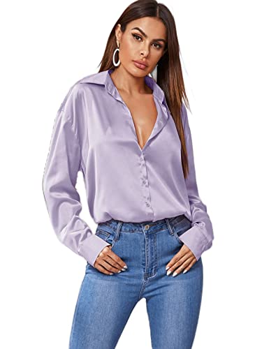 MakeMeChic Women's Satin Silk Long Sleeve Blouse