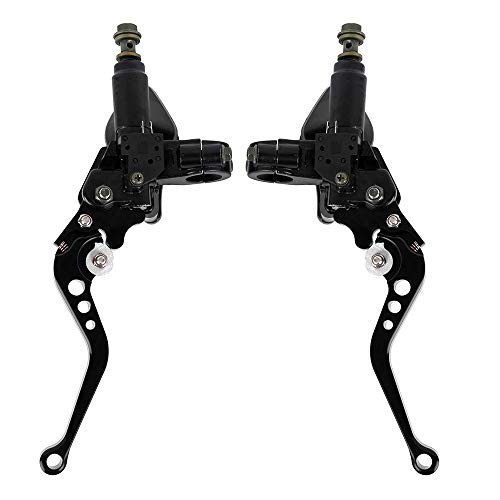 Aluminum 7/8" 22mm Motorcycle Dual Pump Hydraulic Handles Brake Clutch Levers Cylinder Master Reservoir Set For Ducati For Suzuki For Street Bike (Black)