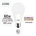 LUNO A19 Dimmable LED Bulb, 9.5W (60W Equivalent), 800 Lumens, 2700K (Soft White), Medium Base (E26), UL Certified (6-Pack)