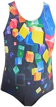 LANDUBI Girl Swimsuit Athletic One Piece Solid Splice Racerback Training Competition Swimwear for Children