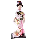 MonkeyJack 12inch Japanese Kimono Doll Geisha Figurine with Fan Ornaments Gift Art Craft Collectables Pink