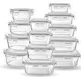 Glass Food Storage Containers [13-piece set] - Meal Prep Leakproof Container With Airtight Snap On Lids - Microwave, Oven, Freezer, Dishwasher Safe. Best For Kitchen, Lunch &amp; Pantry - BPA Free