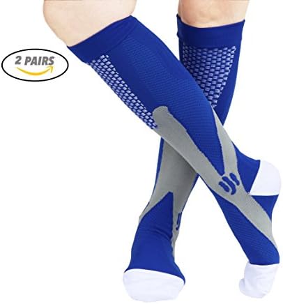 VAGUE SWEET 2 Packs Men,Women Knee High Graduate Moisture Wicking Compression Socks,Best Medical, Nursing, Travel &amp; Flight,Circulation &amp; Recovery,Running &amp; Fitness,20-30 mmHg (S/M, Blue)