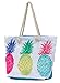 Leisureland Large Beach Tote Bag, Top Zipper Boat Bag (Pineapple)