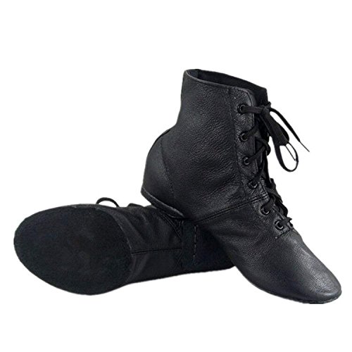 Cheapdancing Women’s Leather Practice Dancing Shoes Jazz Boots Soft-Soled High Boots, Black