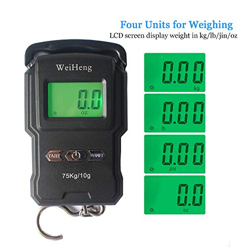 YYGJ Portable Electronic Hook Scale Digital Hanging Bag Luggage Weight Scale Fishing Scale with Measuring Tape 165Lb Black