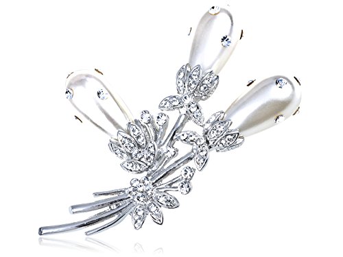 Alilang Swarovski Crystal Elements Faux Pearl Bouquet of Pond Reeds Fashion Pin Brooch