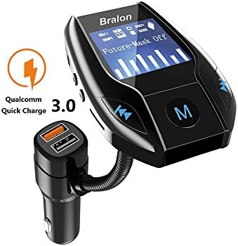 (Upgraded Version) Bluetooth FM Transmitter With Quick Charge 3.0+5V/2.4A Smart Car Charger,Bralon FM Transmitter for Car Radio Transmitter Support AUX Input/TF Card/USB Flash Drive/Hands-Free Calling