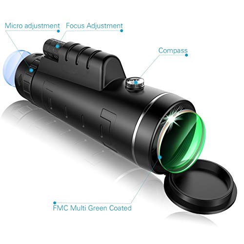 Kepeak High Power Prism Monocular Telescope, Phone Zoom Lens Dual Focus Adjustment, with Phone Holder and Tripod - Camping, Hiking, Bird Watching and Hunting Gifts for Men