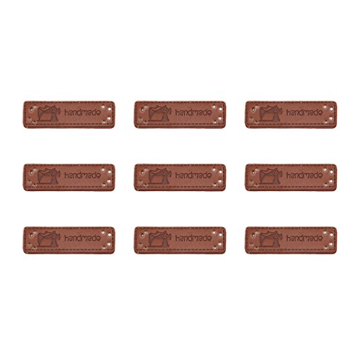 20 Count Sewing Labels for Handmade Items, PU Leather Clothing Label Hand Made Embossed Tag with Holes Embossed Tag Knit DIY XMAS Accessory