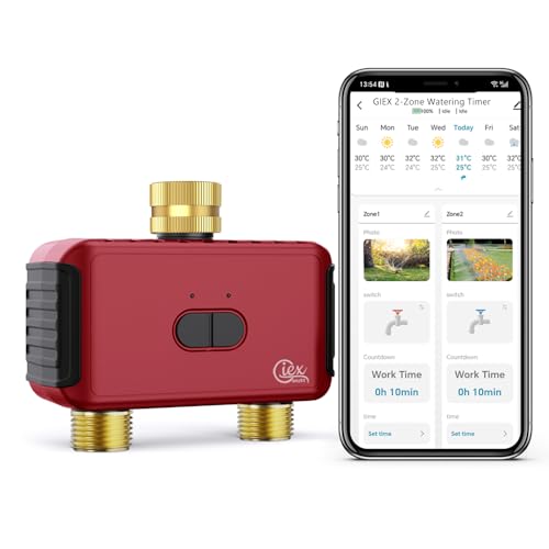 GIEX WiFi Watering Programmer 2 Zones, Intelligent Regulator for Garden Pipes, Compatible with Tuya and Smart Life Apps