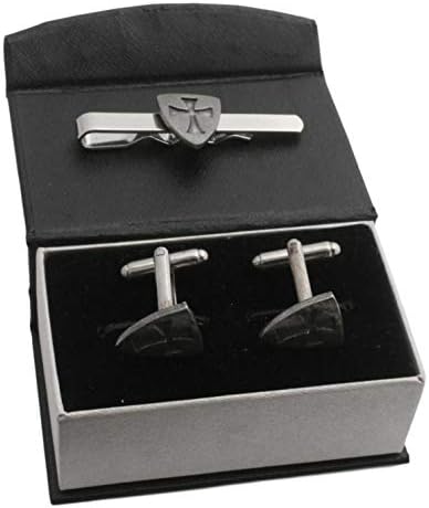 Templar Shield Cufflinks and Tie Bar Slide Gift Boxed Set 366