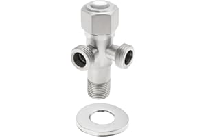 ZYNCUE Stainless Steel 2-Way Double Angle Valve 1/2 Inch Water Connector with Two Outlets for Bathroom or Kitchen, Silver