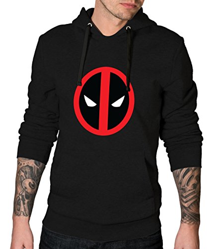 Black Mens Long Sleeve Pullover Sweatshirt Deadpool 2 Hoodie | Deadpool Logo, S