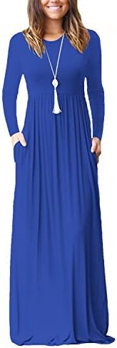 Maxi Dress Ankle Length, Solid Color Long Sleeve Lightweight Casual Long Dress (Blue, XX-Large)