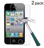 TANTEK Tempered Glass Screen Protector for Apple iPhone 4/4S, Clear, 2 Pack