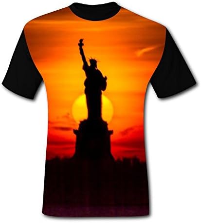 The Statue of Liberty Sunset Men's Summer Short Sleeve Crew Neck Casual T-Shirt