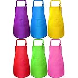 Syhood 6 Pieces Kids Apron with Pocket Adjustable Children Chef Apron for Baking Painting Cooking (Color 1, Large)