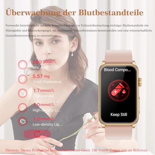 Marsyu 2026 Women's Smartwatch with ECG/Blood Pressure/HRV/Sleep Monitor/BMI, 1.57 Inch Health Watch with Phone Function, 24H Blood Pressure Monitor, Uric Acid, Heart Rate Monitor, SpO2, Menstrual