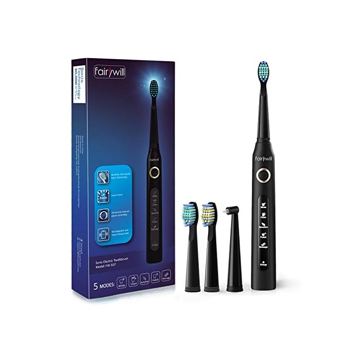 Fairywill Electric Toothbrush Powerful Sonic Cleaning - ADA Accepted Rechargeable Toothbrush with Timer, 5 Modes, 3…