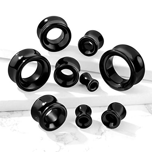 Ear gauges Ear Plugs Black Obsidian Hollow Tunnels Organic Stone Duble