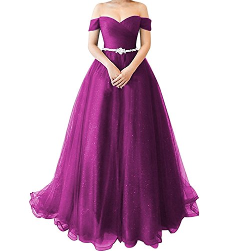 Awishwill Shoulder Sweetheart Tulle Prom Dress Beaded Ball Gown Formal Evening Party Gown Lilac,8