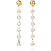 Baroque Pearl Earrings for Women Long Pearl Drop Earrings Pearl Tassel Earrings Hypoallergenic Wedding Earrings Birthday Jewelry for Women
