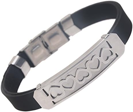 Lanyan Fashion Jewelry Geniune Silicone Bracelet for men Stainless steel Clasp Black 8.26 inches