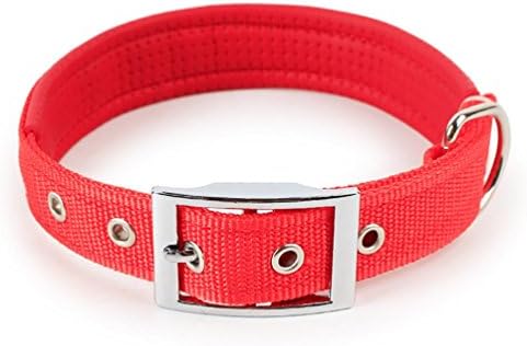 Dog Collar Adjustable Neck Strap for Large Medium Small Pet Dog Pure Color (L, Red)