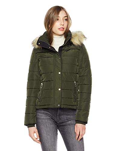 Royal Matrix Women's Heavy Short Quilted Puffer Coat with Removable Faux Fur (Kaki, 8) - Thumbnail 6