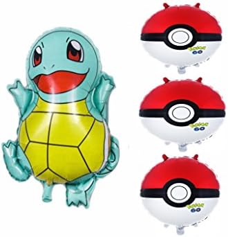 Large Pokemon Balloons Set of 4 Birthday Party Balloons, Squirtle over-2-feet-tall 26" Pokeballs 18" Decoration Party Supply by HM Supply