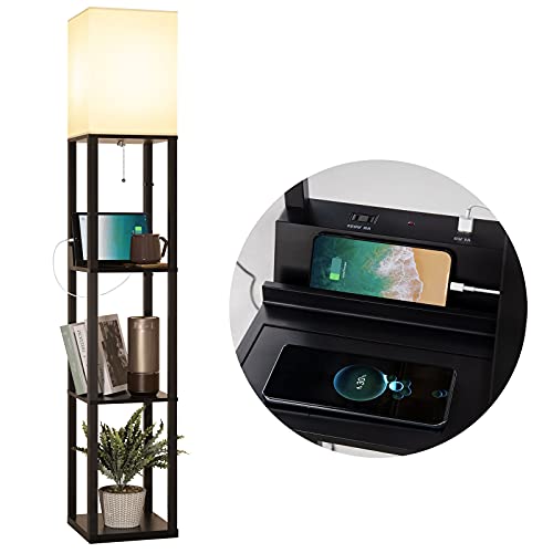 addlon LED Shelf Floor Lamp with Wireless Charging & 1 USB Ports & 1