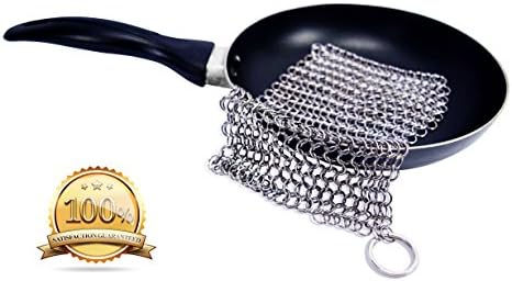 Water Filter Jungle Large Chainmail Scrubber (8" X 6") Stainless Steel Cast Iron Cleaner Steel Scrubber for Cast Iron Pan, Iron Grill Scraper, Cast Iron Grill Scraper & Iron Pans Scraper