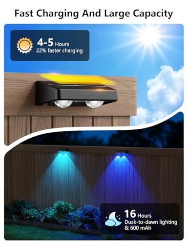 nibuuecer Solar Fence Lights Outdoor, 8 Pack Color-Changing Garden Lights Solar Powered IP65 Waterproof with 9 Colors & 11 Lighting Modes, Dusk to Dawn Solar Wall Lights for Fence, Patio, Deck Decor