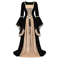 AOLAIYAOQU Womens Medieval Dress Renaissance Irish Princess Dress Long Flared Sleeve Halloween Costume Victorian Retro Gown Black