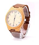 Mercimall Luminous Watch with Genuine Leather Strap Bamboo Wood Original Grain Watch