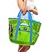 Dejaroo - Sand Free Mesh Bag - Strong Lightweight Tote For Beach & Vacation Essentials. Tons of Storage with 8 Pockets, Foldable, 17x9x15 inches, Green with Aqua Straps