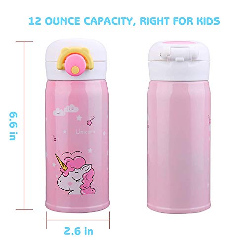 Unicorn Water Bottle Cup Kids Water Bottle Thermoses Metal Stainless Steel Vacuum Insulated Water Flask ，Leakproof, Perfect for Kids Lunch Bag（12 oz Pink） - Thumbnail 4