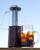 Cold Brew Coffee Maker - 1 Liter Iced Coffee Maker -Borosilicate Cold Brew Pitcher with Removable Laser Cut Stainless Steel Cold Brew Coffee Filter